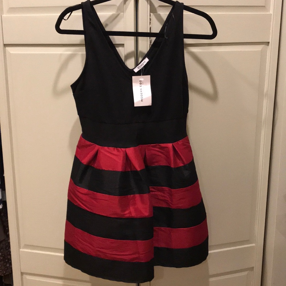 Modern Ego red & black stripe empire waist dress
